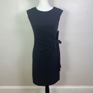 NWT - CHETTA B Black Sleeveless Ruched Knot Detail Sheath Dress Size 4